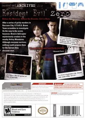 Resident Evil Archives - Resident Evil Zero box cover back